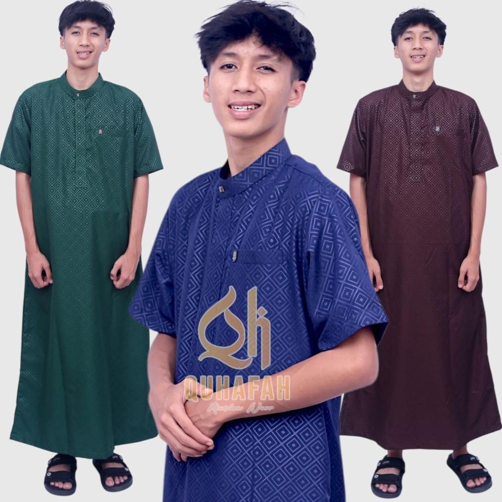 sale Jubah Gamis Pria Terbaru AL Majid || Jubah katun emboss premium lengan pendek || Jubah koko sul