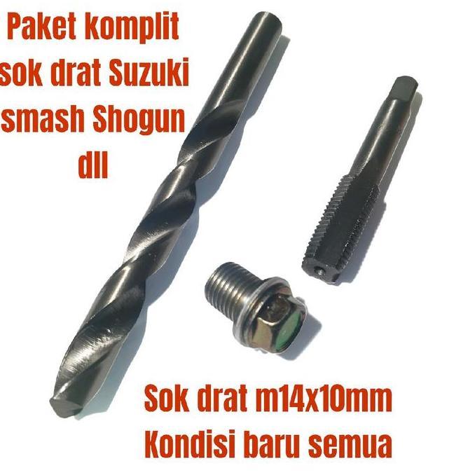 Paket Komplit Set Tap Bos Drat Sok Drat M14Xm10 Baut Oli Suzuki Smash Shogun Asli
