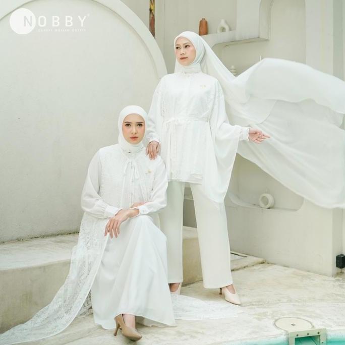 Nobby Baiq Dress Gamis Formal Muslim Polos Wanita Bahan Woolpeach Ultimate & Lace