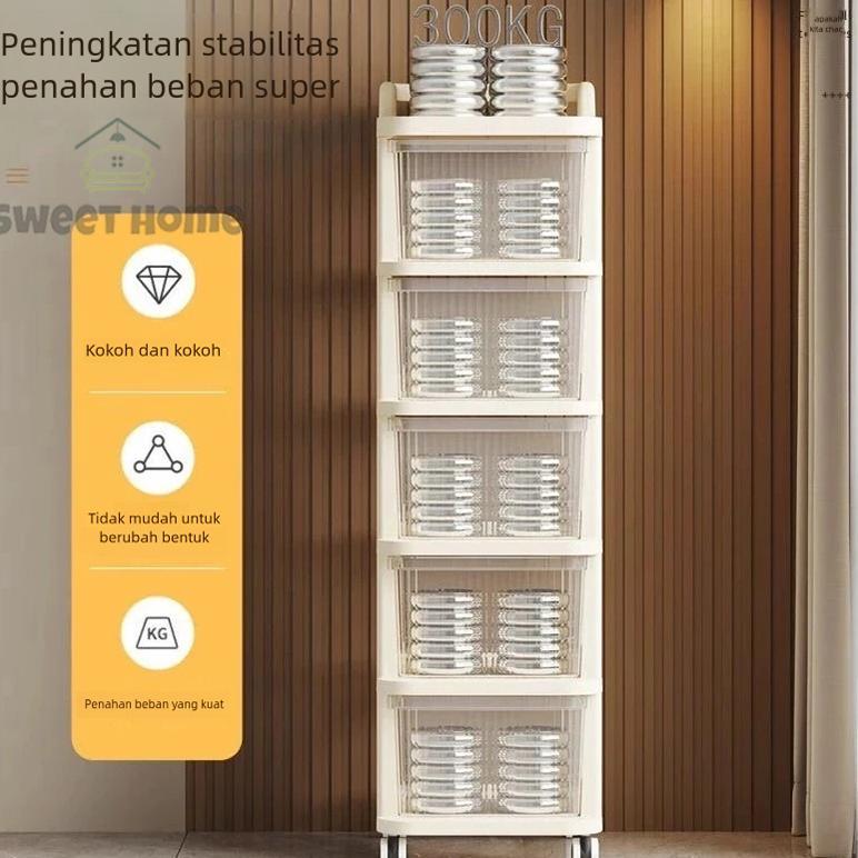 Rak Troli Multifungsi Rak Susun Rsk Plastik Kaiet Laci Plastik Rak 4 Tingkat  Penyimpanan Snack/Buah