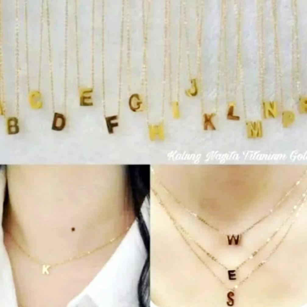 Ready Stock` Qdd Kalung Titanium Inisial Huruf Kualitas Terbaik / Kalung Huruf Nagita Titanium / Kal