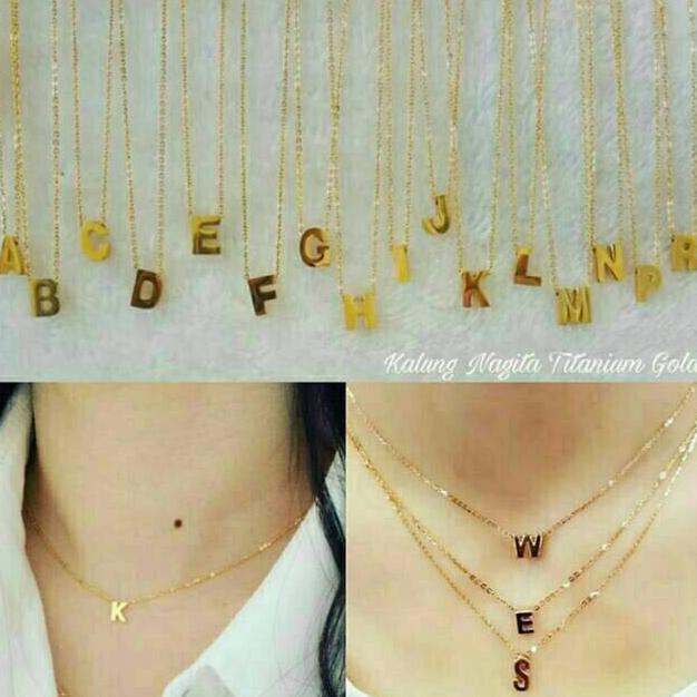 TERLARIS` Kalung Nagita Titanium Huruf A-Z Anti Luntur