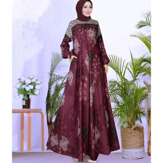 Gamis Mortal Silk tranding ( S-6L ) kantong motif Muslim Harian Dress Bunga Wanita Maxi Elegant