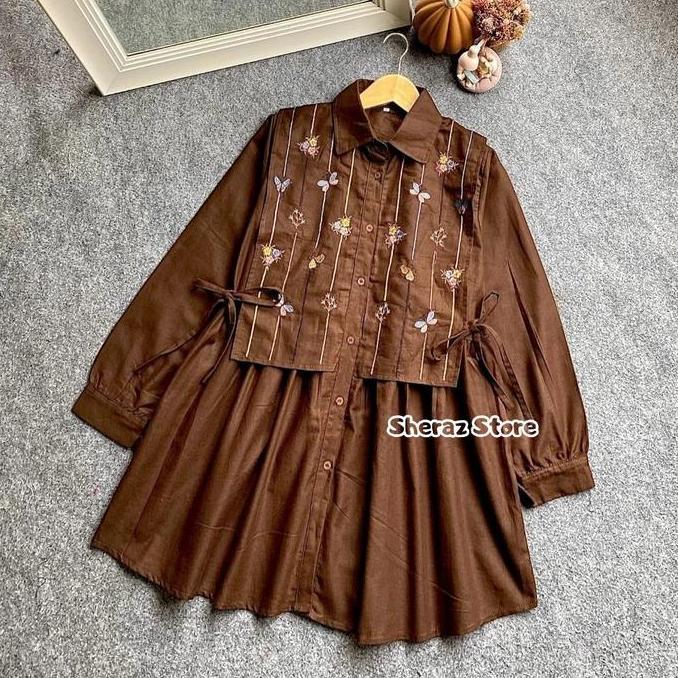 Erica S M L XL XXL Baju Atasan Tunik Vest Linen Bordir Wanita Terbaru Kekinian Jumbo Ld 120 - 92 Put