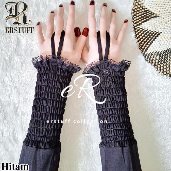 HANDSOCK RING SMOK RENDA / MANSET CINCIN RENDA KERUT MUSLIMAH Hitam Muslim Panjang