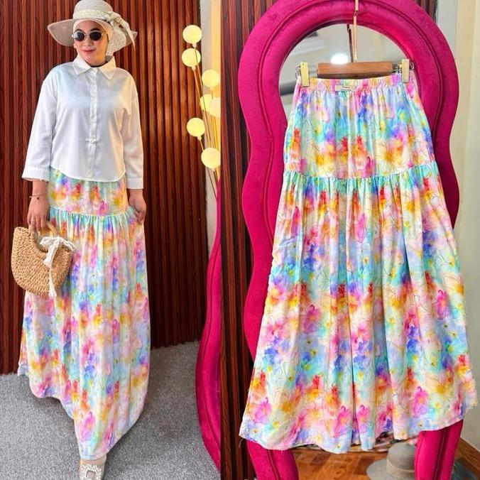 Rok Motif Mewah Bunga/Rok Viral/Rok Rayon/MeidinaNobul Wanita Panjang Katun
