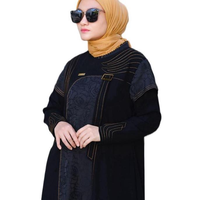 Gamis Hitam Malena set rompi 2 in1 saudia arabic Muslim Baju Cantik Panjang Dress