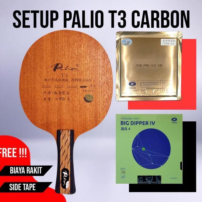 Paket Bat Pingpong Rakitan Palio T3 Carbon 5 Ply Wood Yinhe Sun Pro Yinhe Big Dipper IV