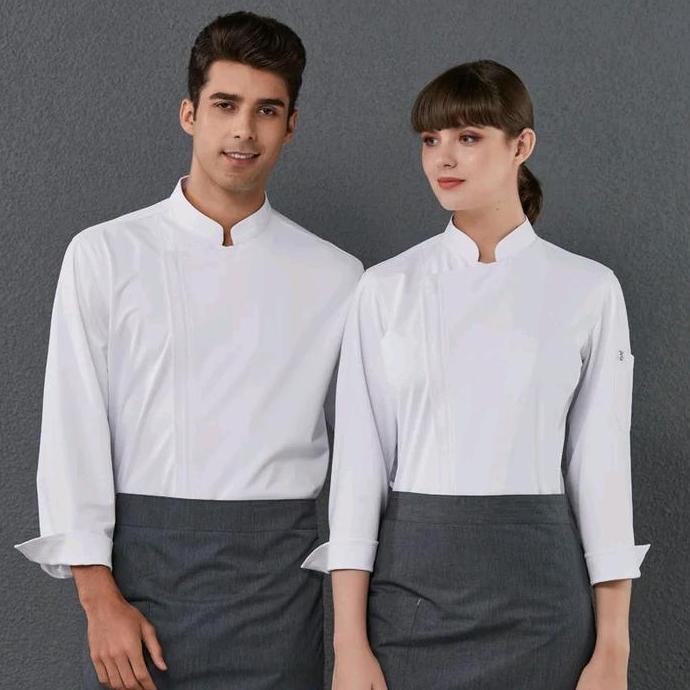 ARR SANJAYA 019 Baju koki chef Pria, Seragam Restoran Hotel Panjang Unisex Kemeja Weaack Safety Hita
