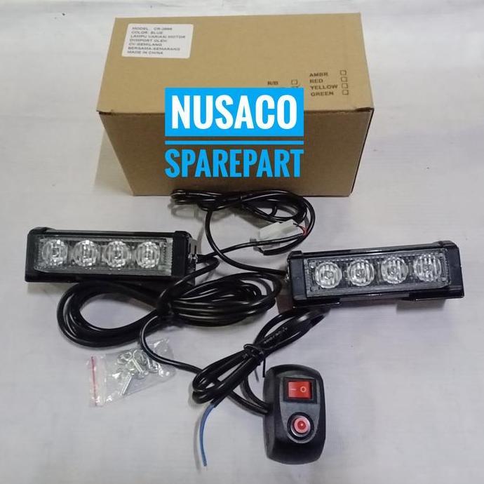 Lampu Strobo Patwal Motor Mobil LED 4 Titik Biru High Quality