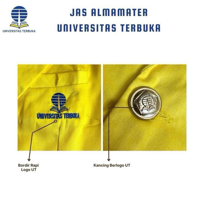 Khusus BSize Almet UT Jas Almamater Universitas Terbuka Pria Wanita Hitam Semi Panjang Bahan America