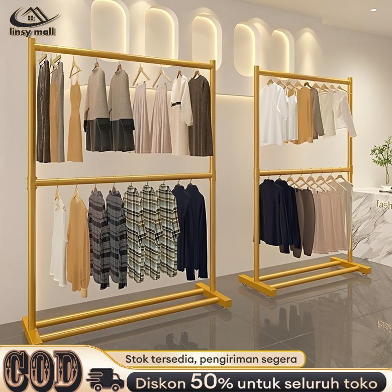 Rak Gantungan Baju 2 Susun Gantungan Baju Besi Gantungan Baju Rak Baju Gantung jemuran baju portable
