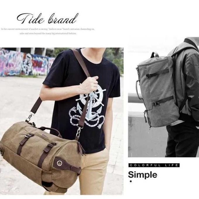Tas Ransel Pria Canvas Kanvas Besar Punggung Selempang Traveling Retro