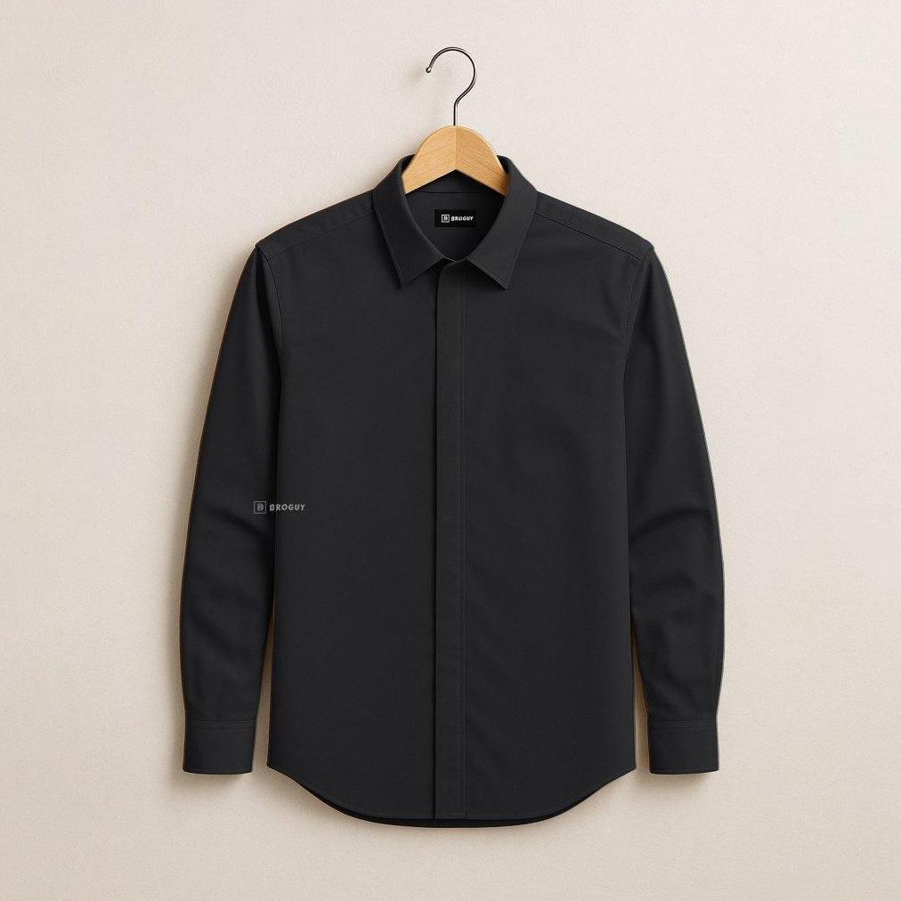 BROGUY Kemeja Zipper Pria Simple Lengan Panjang - Gray