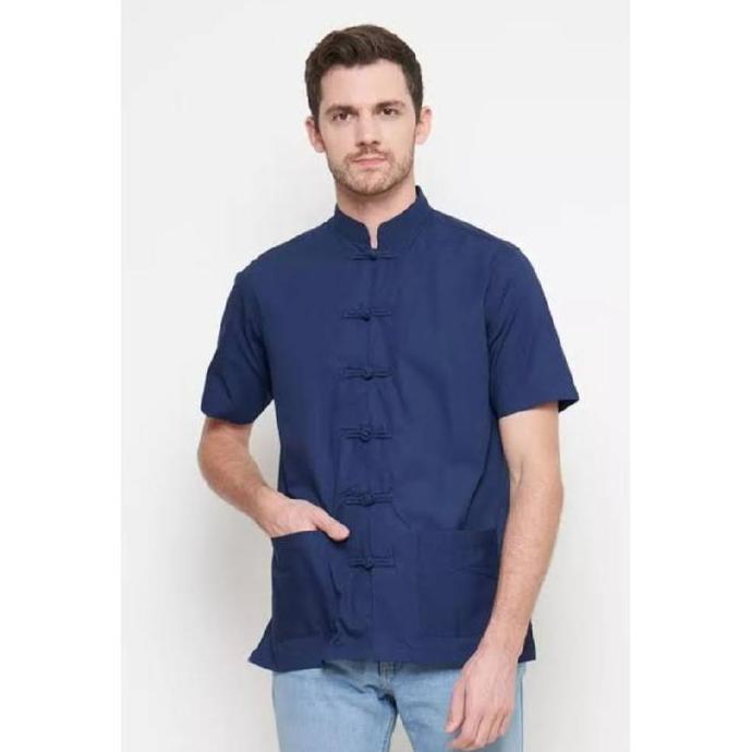 baju cheongsam kemeja atasan pria putih polos size M-XL