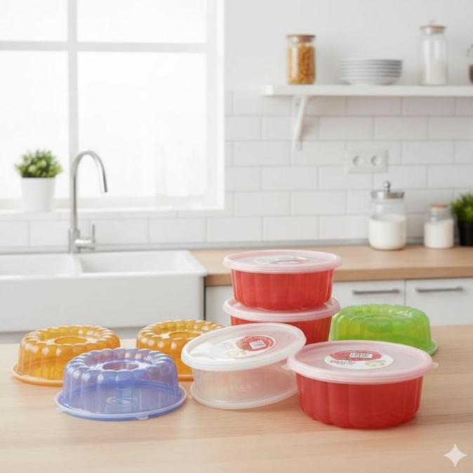 Cookwe- Golden Hen Cetakan Agar Agar Puding Jm-118L Dengan Tutup Diameter 24Cm Warna Merah Hijau Bir