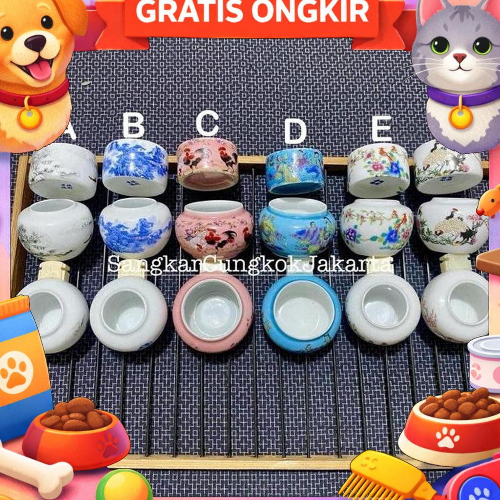 Cepuk Cungkok Keramik Burung Kecil Sedang Tieumi Branjangan Pleci 3Pcs