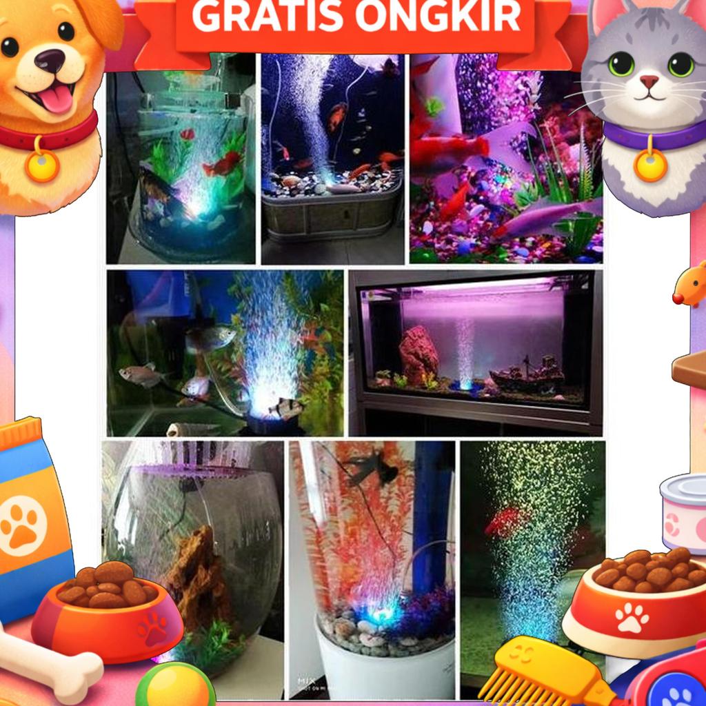 Batu Aerator Aquarium Lampu Led Gelembung Udara Akuarium Warna Rgb