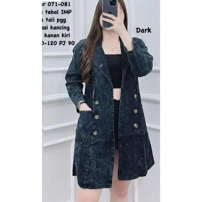 Long Blazer Jeans Tebal Lengan Panjang Varian Kancing Depanouter Tunik Jeans Bkk Kantong Lembut Deni