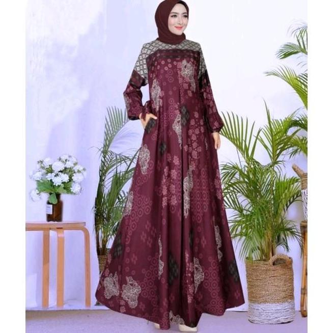 Gamis Mortal Silk tranding ( S-6L ) kantong motif Muslim Harian Dress Bunga Wanita Maxi Elegant