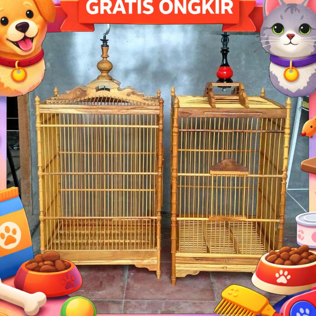Kandang Burung Kotak Pernisan Kayu Jati No 2 Tangkringan Ama Tempat Ma
