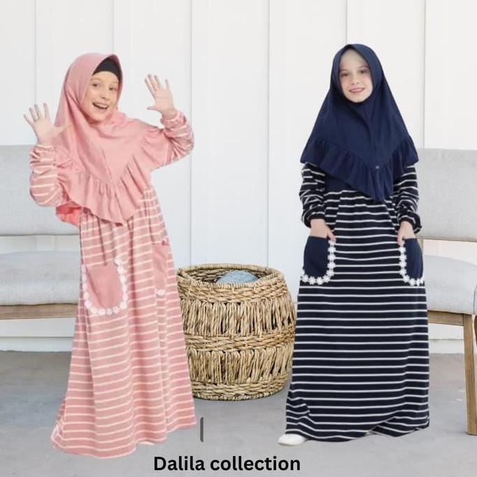 GRATIS ONGKIR Gamis anak motif garis | Gamis kaos anak motif stripe Raggakids