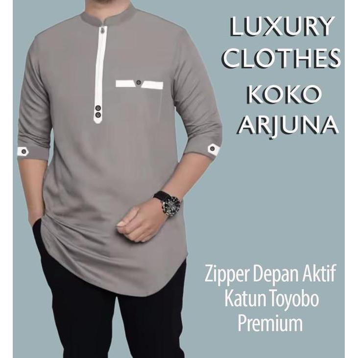 Koko Kurta Arjuna Busana Baju Koko Pria Muslim Dewasa Jumbo Katun Toyobo Size S M L XL XXL XXXL nyam