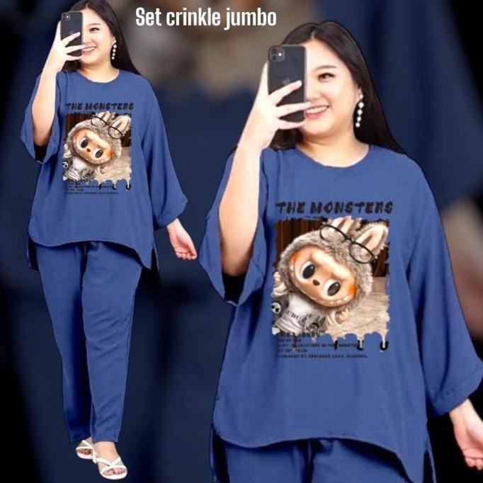 Busananew- Set Crinkle Jumbo Ld 120-140Cm/Setelan One Set Jumbo /Fashion Tiktok