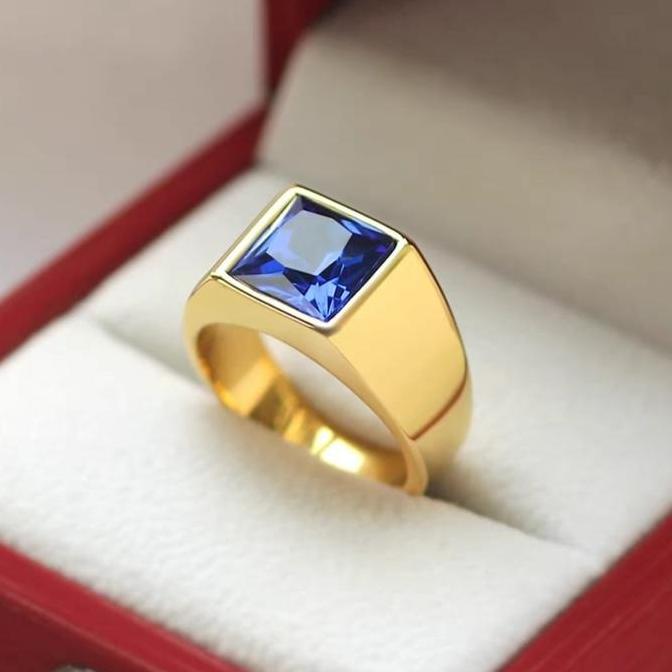 Cod,Bisa- Cincin Pria Titanium Model Berlian Buatan Dan Ruby Siam Rings