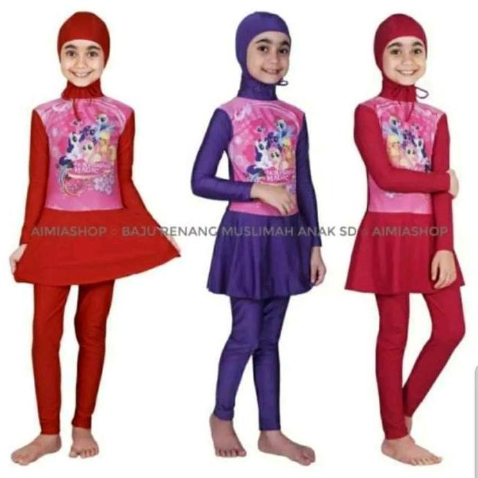 BAJU RENANG MUSLIM ANAK LOL / PONY / HELLO KITTY 4-12 TAHUN