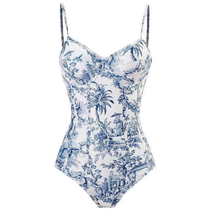 ELIKA BLUE swimsuit one piece woman + skirt outer / baju renang wanita / korean swimwear / baju rena