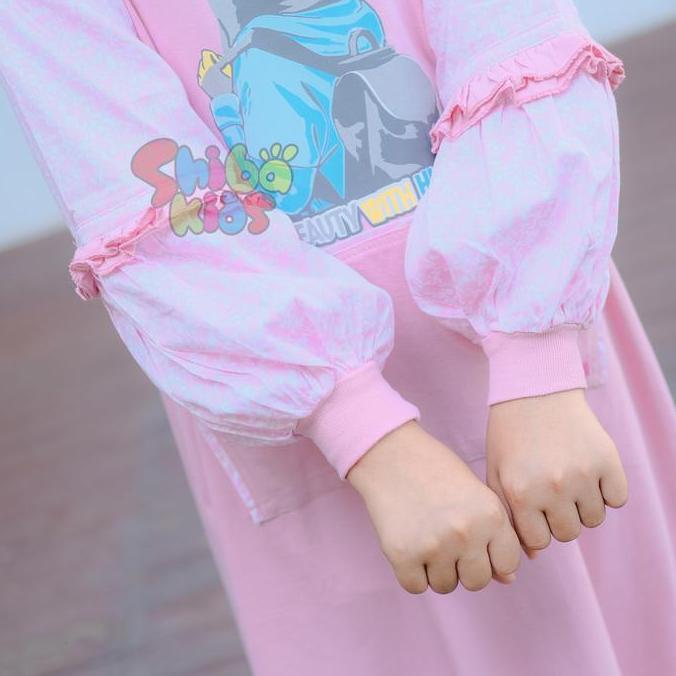 SHIBAKIDS Zhafira Series Gamis Anak Perempuan Bahan Kaos Katun Jepang Lengan Panjang Sablon Rubber I