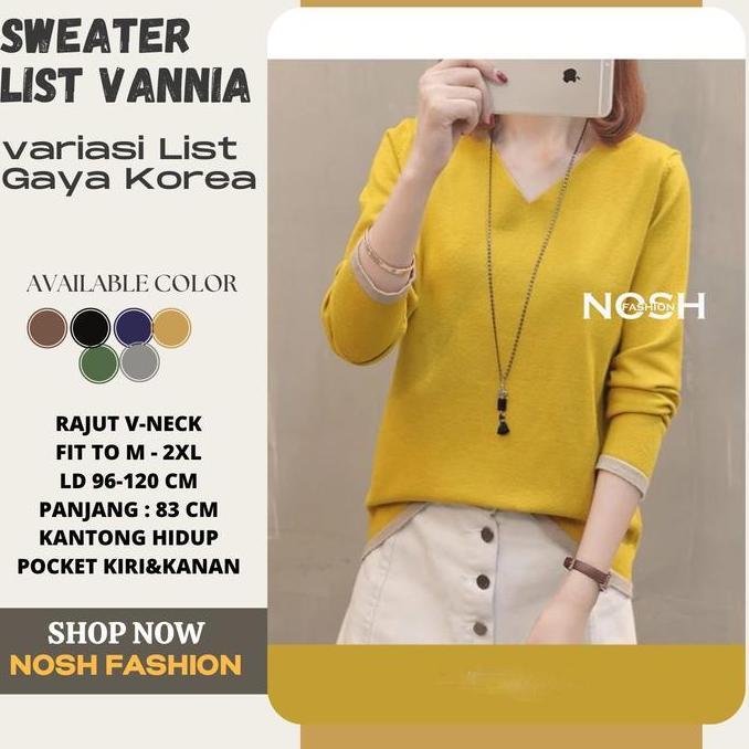 Fwbgy- Sweater Rajut Vneck Lengan Panjang Gaya Korea Finny - Nosh
