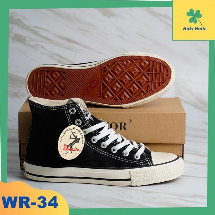 Warrior Sparta High Black White Sepatu Sneakers Warrior Original Sepatu Sekolah Hitam Putih Casual  
