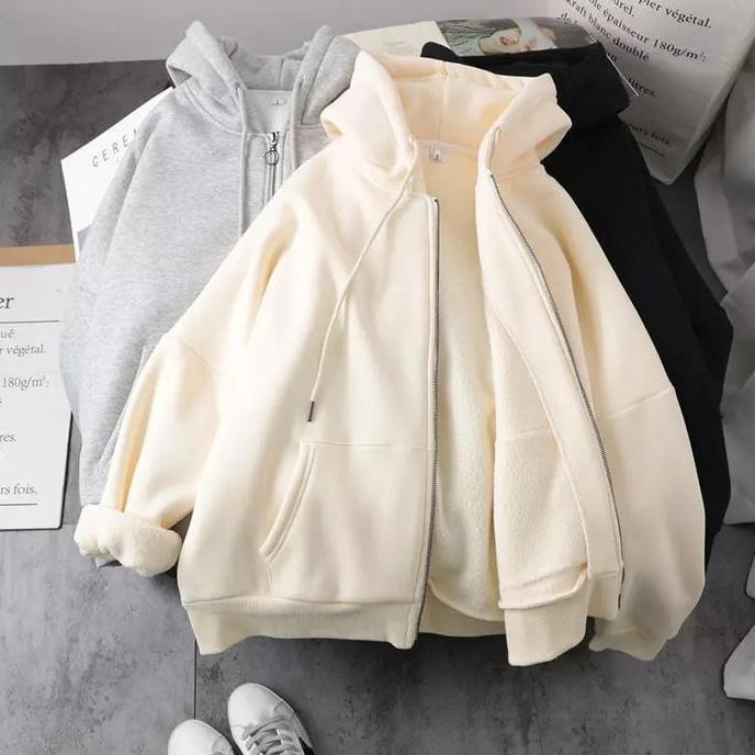 Jaket Hoodie Zipper Polos Unisex Oversize Import Jaket Ziper Wanita