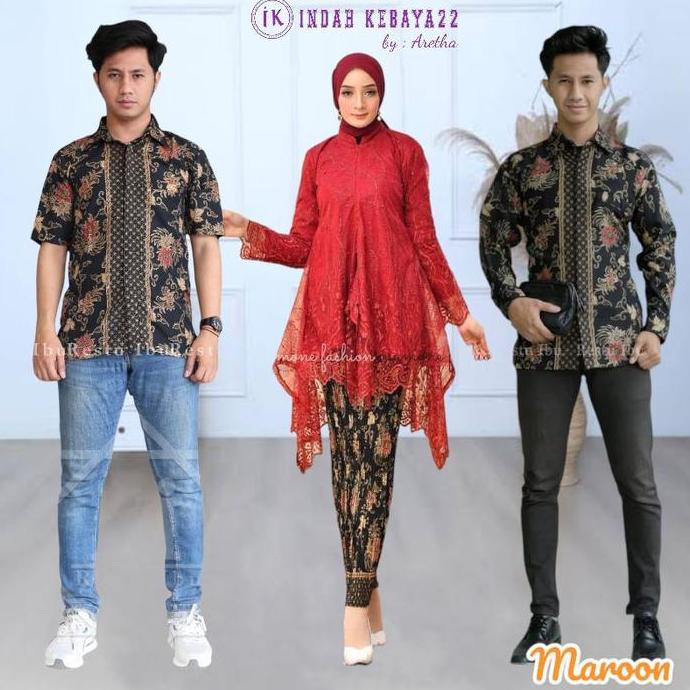Grosir Setelan Couple Kebaya Lamaran Brokat Tile Tunik Busui Modern Pasangan Kemeja Batik Pria Katun