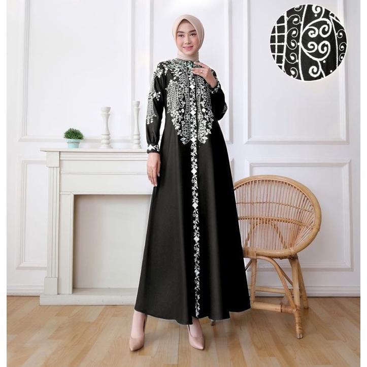 Gamis madina cut raifa motif bordir pintu aceh katun toyobo fashion muslimah Stok Terbatas