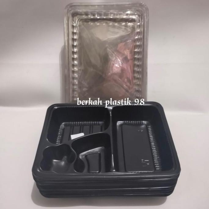 Thebest- mika Bento 4 sekat kotak nasi mika tray kotak nasi warna merah