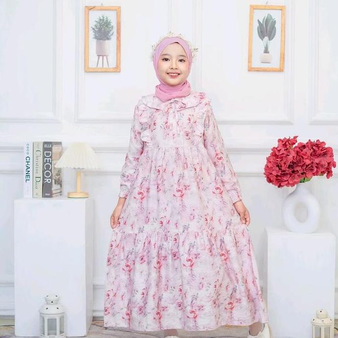 Grosir Gamis Anak Queen Motif Series One Set Hijab - Bahan Ceruty Baby Doll