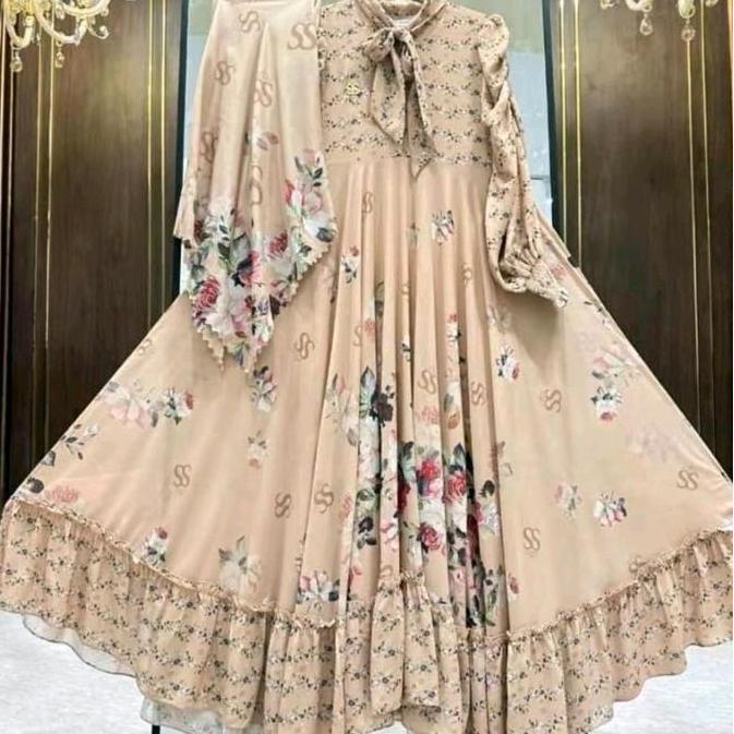 Grosir Shellasaukia Dress Terbaru Mekah Set Outer Set Hijab Abaya Terbaru Gamis Pita Set Hijab Bonus