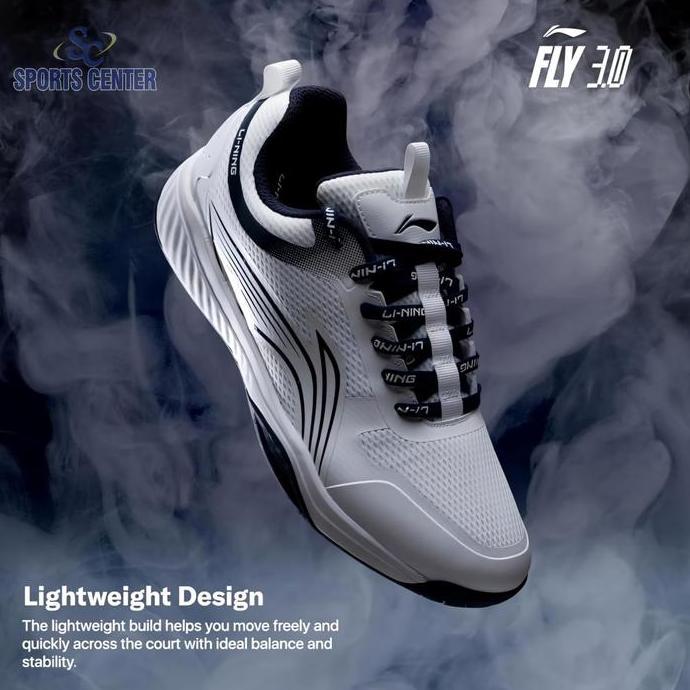 Thebest- New Sepatu Badminton Lining Ultra Fly III / 3.0 AYTT053 White / Navy