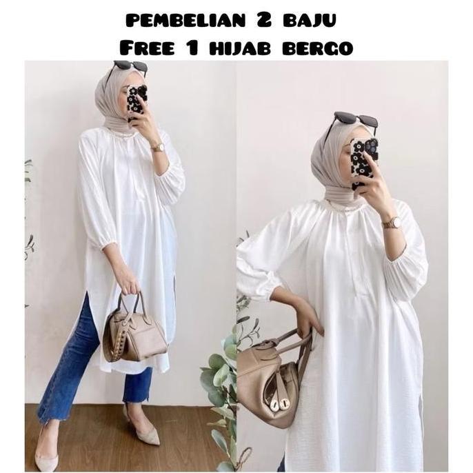 (BEST SELLER) Meisa Tunik-Tunik Crinkle-Atasan Muslim Wanita-Tunik Simple Viral 2025 Free Hijab Berg