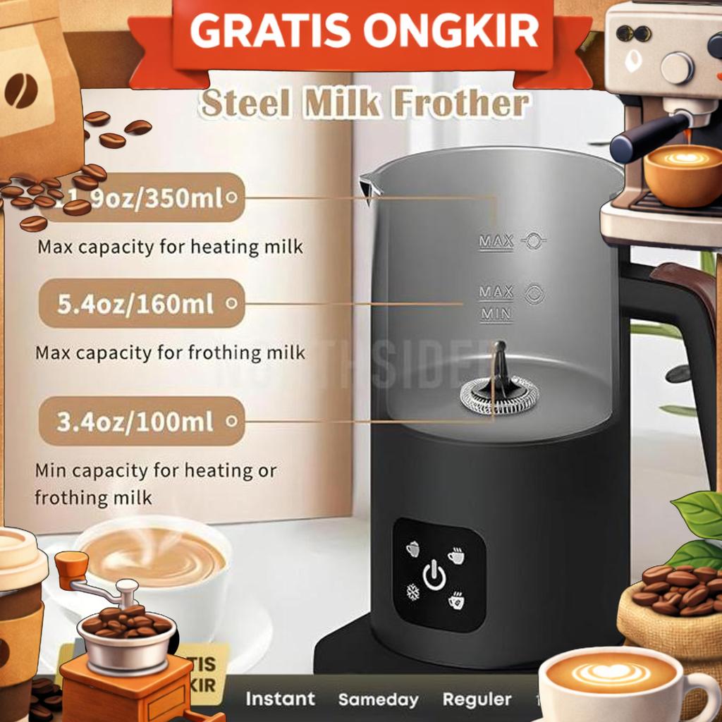 Milk Frother Steamer Susu Elektrik Otomatis Panas Dingin 350Ml Mf350