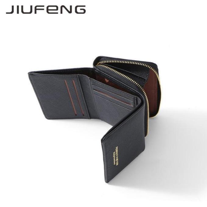 JIUFENG Dompet Wanita Pendek Ritsleting Serbaguna Dilipat Dompet Koin
