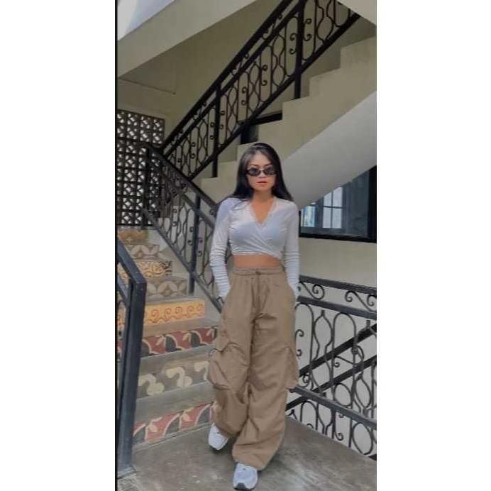 STOK TIPIS CELANA KULOT KARGO WANITA PANJANG FULL KARET TERBARU,CELANA KULOT CARGO WANITA/PRIA