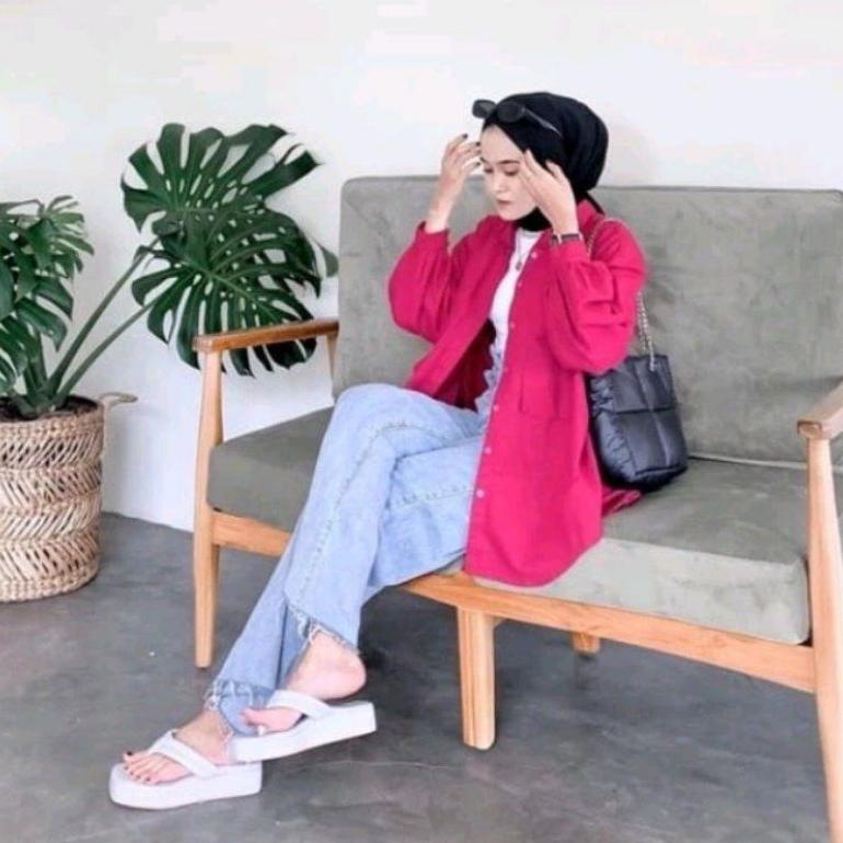 PENAWARAN SPESIAL KEMEJA WANITA OVERSIZE OLIVIA LINEN / OLIVIA SHIRT MOCCA DUSTY  PINK HITAM MACCA K