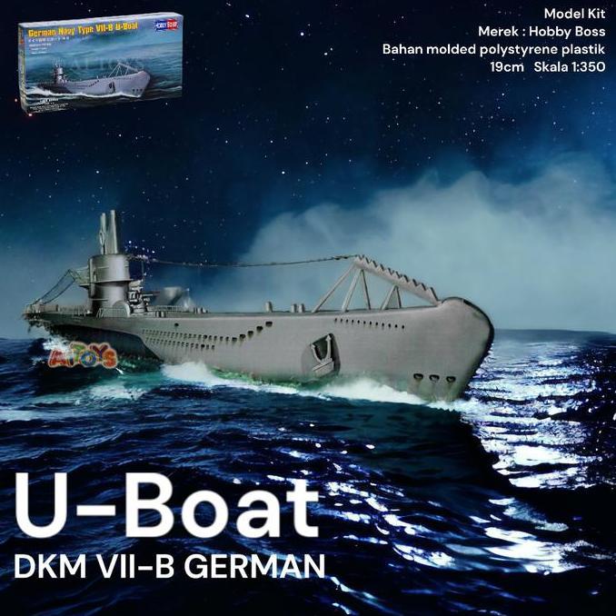 Model Kit miniatur kapal selam DKM VII-B U-Boat Hobby Boss 19 cm 1:350 PEM