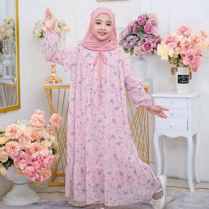 Gamis Anak Dayana Motif Premium - Syari, Remaja, Baju Dress Panjang Muslim,ceruty baby doll
