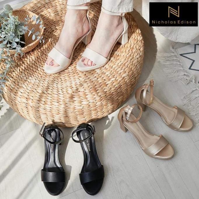 Nicholas Edison heels Yara sepatu peep toe hak tinggi sedang tali kait pesta