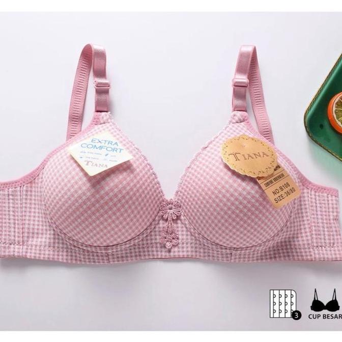 TIANA | BRA Cup Besar Kait 3 / Bra Motif Kotak / art TN B108 Bh Busa Tipis